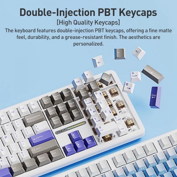 AULA F108 108 Keys Wired/2.4G/Bluetooth Three Model Customizable RGB Gaming Mechanical Keyboard(Gray + White + Blue Caramel Latte Axis)