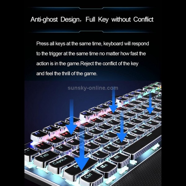 AULA F2088 108 Keys Mixed Light Plating Punk Mechanical Blue Switch Wired USB Gaming Keyboard with Metal Button(Silver)