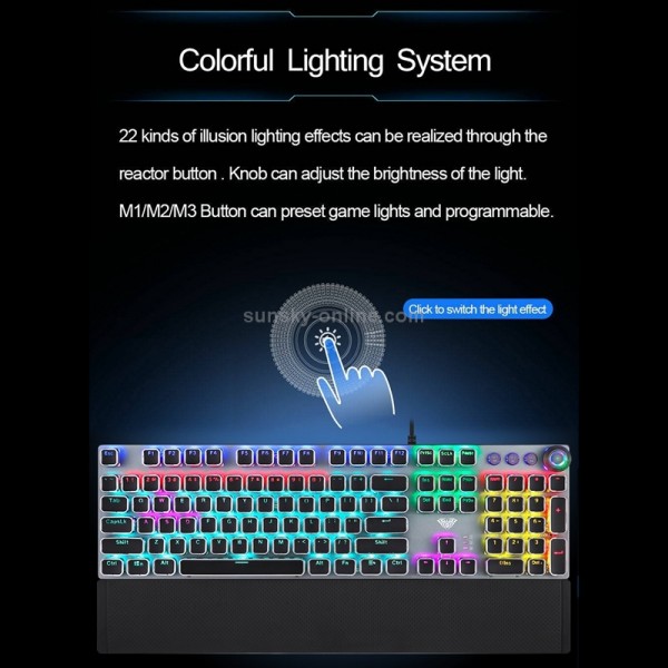 AULA F2088 108 Keys Mixed Light Plating Punk Mechanical Blue Switch Wired USB Gaming Keyboard with Metal Button(Silver)