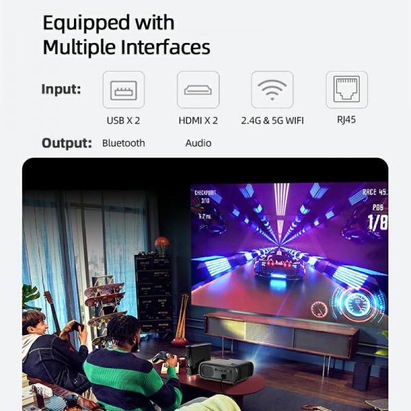 AUN AKEY9S 1080P 1000ANSI Autofocus WIFI Display Smart Projector, US Plug(Black)