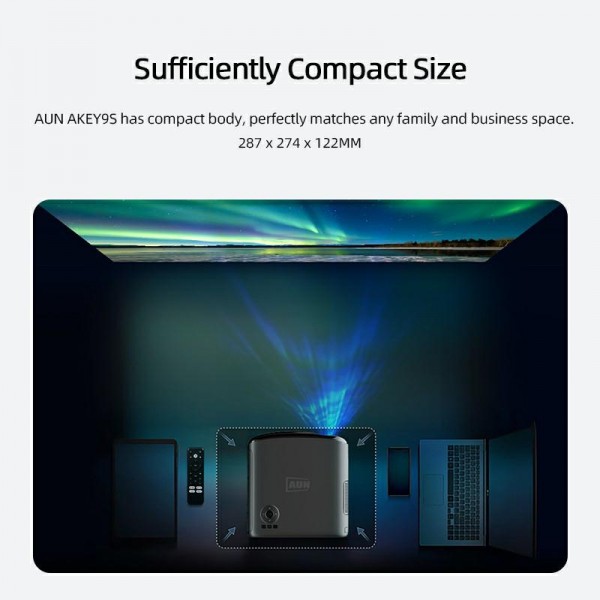 AUN AKEY9S 1080P 1000ANSI Autofocus WIFI Display Smart Projector, US Plug(Black)