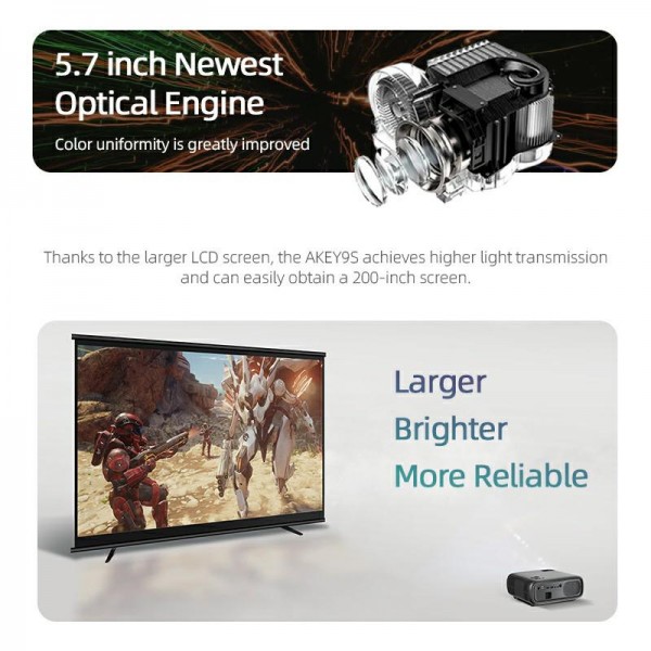 AUN AKEY9S 1080P 1000ANSI Autofocus WIFI Display Smart Projector, US Plug(Black)