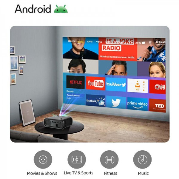 AUN AKEY9S 1080P 1000ANSI Autofocus WIFI Display Smart Projector, US Plug(Black)