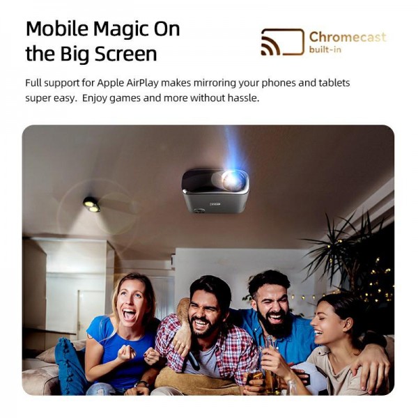 AUN AKEY9S 1080P 1000ANSI Autofocus WIFI Display Smart Projector, US Plug(Black)