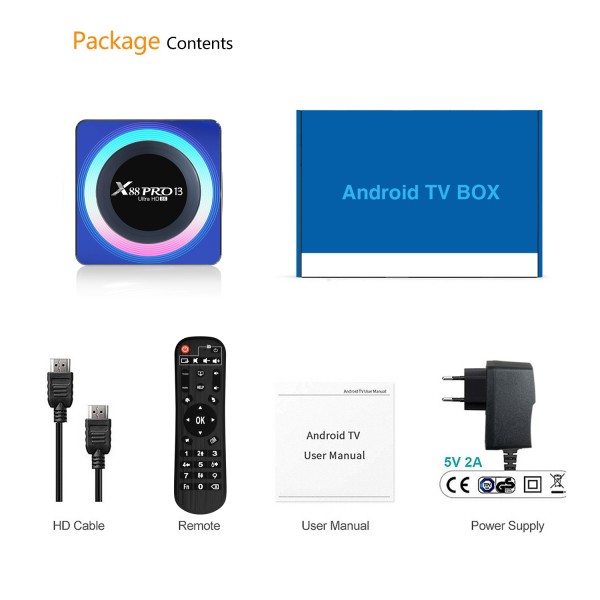 Acrylic X88 Pro 13 8K Ultra HD Android 13.0 Smart TV Box with Remote Control, RK3528 Quad-Core, 4G+32GB(EU Plug)