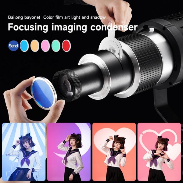 Adjustable Focus DIY Optical Snoot for Bowens Mount Flash Conical Lens Photography Light Modifier 5 Templates Kit