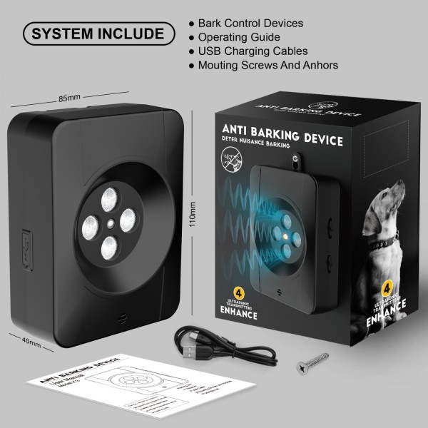 Anti Barking Device for Dogs With 4 Enhanced Ultrasonic Transmitter 3 Adjustable Levels(Black)
