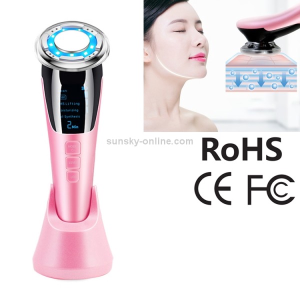BLK-D818 Facial Beauty Instrument Hot and Cold Color Skin Rejuvenation Instrument EMS Micro Current Beauty Introduction Instrument(Pink)