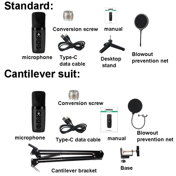 BM-501 192KHz USB Condenser Microphone Set With RGB Lighting Effect, Style: Cantilever Suit