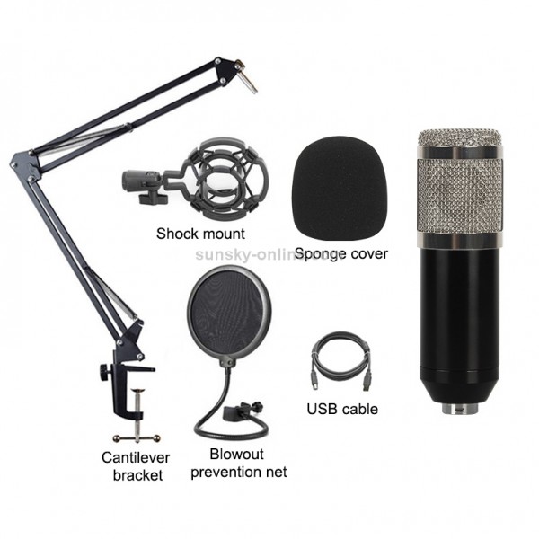 BM-828 Back-pole Diaphragm USB Condenser Microphone Cantilever Bracket Set (Silver)