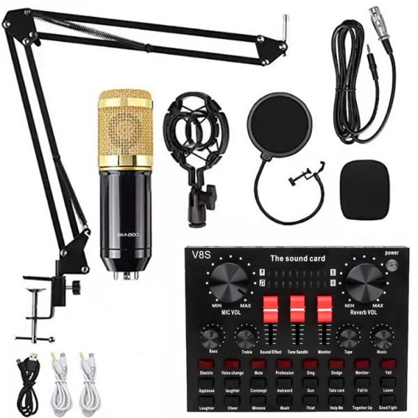 BM800+V8S Sound Card Set  Audio Condenser Mic Studio Singing Microphone