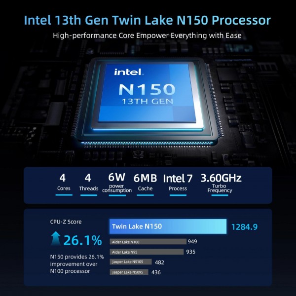 BMAX B4 Turbo Windows 11 Mini PC, 16GB+1TB, Intel Processor N150, Support 3 Monitors Output(US Plug)