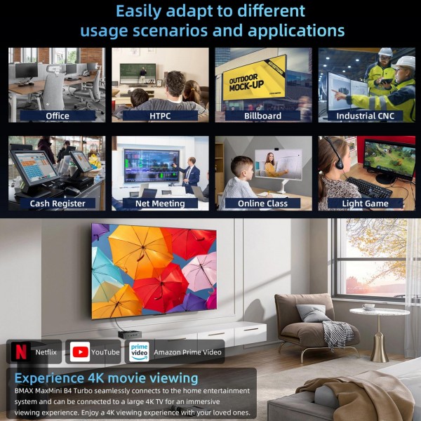 BMAX B4 Turbo Windows 11 Mini PC, 16GB+1TB, Intel Processor N150, Support 3 Monitors Output(US Plug)
