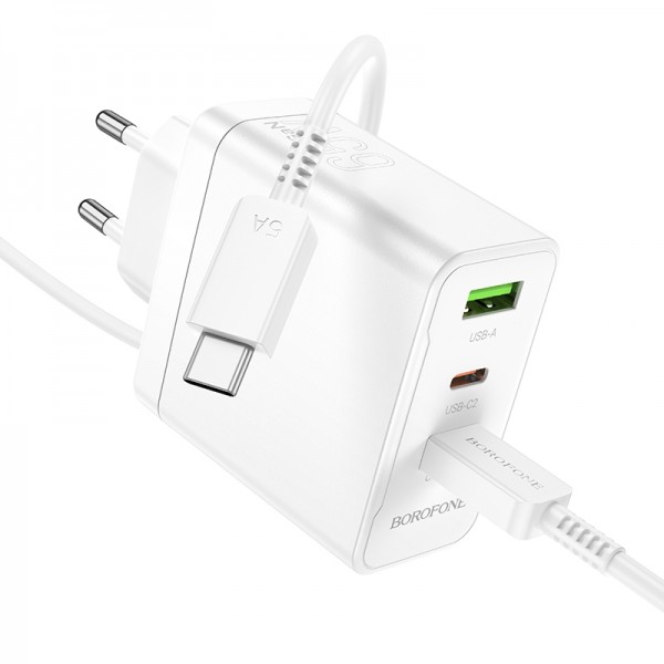 BOROFONE BN12 PD65W Type-C + QC3.0 USB + Dual Type-C Charger with 1m Type-C Cable, EU Plug(White)