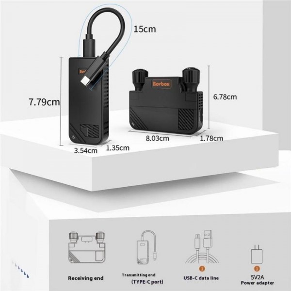 BOVBOX 091-TC For Phone Projector USB C Wireless Transmitter And Receiver Video Extender, Plug:US Plug
