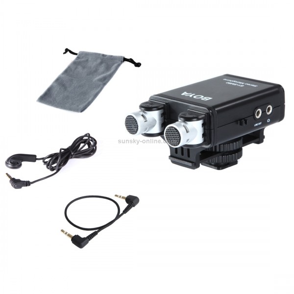 BOYA BY-SM80 Stereo X/Y Condenser Microphone with Integrated Shock Mount Cold-shoe Mount & Windshield for DSLR Cameras and Video Cameras(Black)