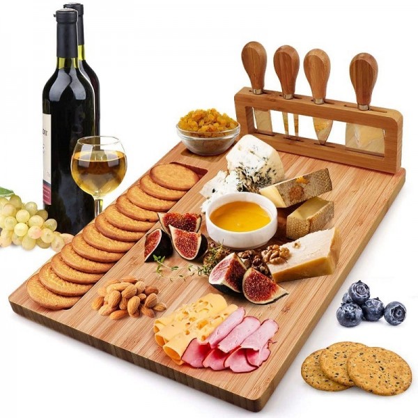 Bamboo Cheese Board Charcuterie Board Sets(36x29x1.5cm)