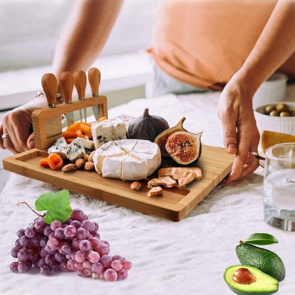 Bamboo Cheese Board Charcuterie Board Sets(36x29x1.5cm)