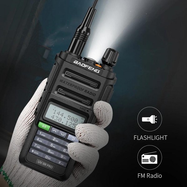 Baofeng UV-9R PRO Dot Matrix LCD Screen IP57 Waterproof Handheld Analog Walkie Talkie, Plug:EU Plug(Black)