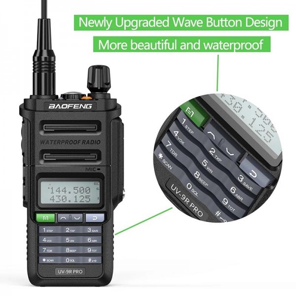 Baofeng UV-9R PRO Dot Matrix LCD Screen IP57 Waterproof Handheld Analog Walkie Talkie, Plug:EU Plug(Black)