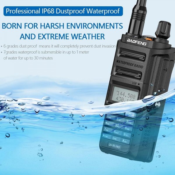 Baofeng UV-9R PRO Dot Matrix LCD Screen IP57 Waterproof Handheld Analog Walkie Talkie, Plug:EU Plug(Black)