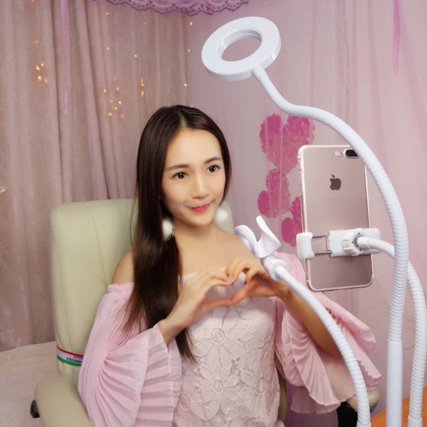Base Three Heads Universal Cell Phone Holder Bracket Selfie Ring Light with 3-Color Light Adjustment