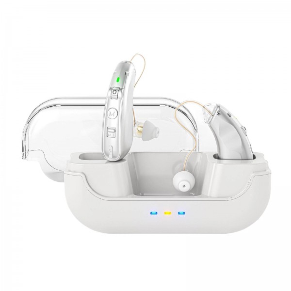 Behind-The-Ear Hearing Aids With Charging Case Smart Noise Cancelling & No Feedback Whistling(Silver)