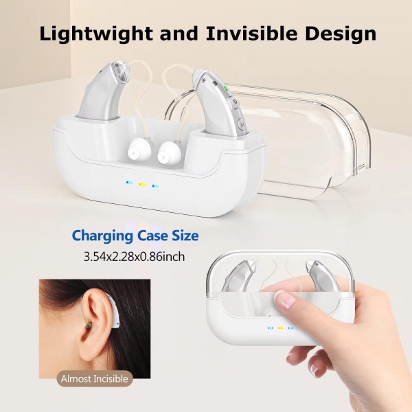 Behind-The-Ear Hearing Aids With Charging Case Smart Noise Cancelling & No Feedback Whistling(Silver)