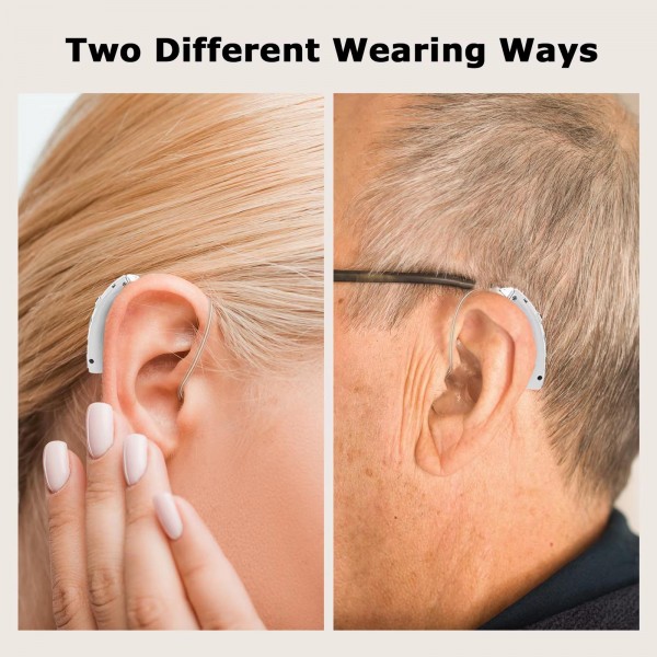 Behind-The-Ear Hearing Aids With Charging Case Smart Noise Cancelling & No Feedback Whistling(Silver)