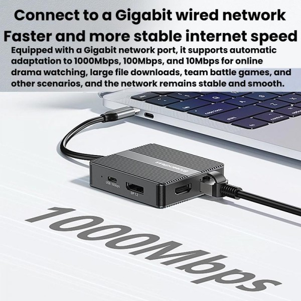 Blueendless HP706 7 In 1 Docking Station Gigabit Ethernet Port High-Speed Transfer HUB