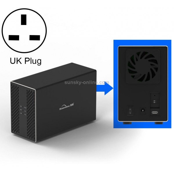 Blueendless Type-C / USB-C Interface 3.5 inch 2 Bay RAID Combination Array HDD External Enclosure (UK Plug)