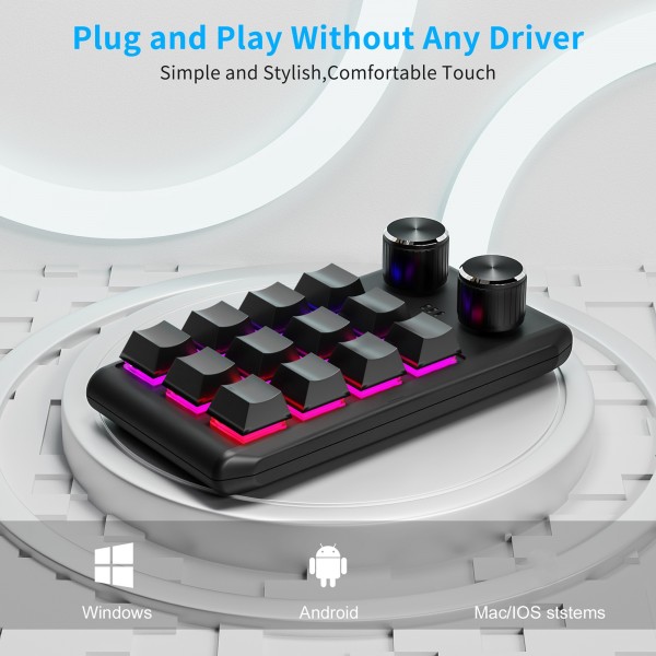 Bluetooth Wireless 12KV2 MOLD Mini Mechanical 12 Keys 2 Knob Custom Programming Keyboard(Black)