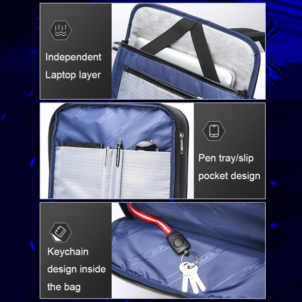 Bopai 61-121518 Multi-compartment Waterproof Expandable Backpack with USB Charging Hole(Black)