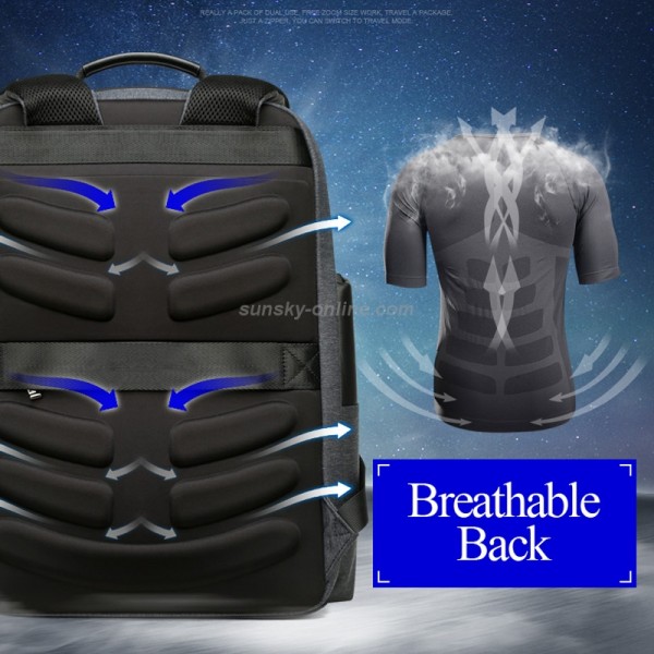 Bopai 851-014318 Fashion Outdoor Breathable Waterproof Anti-theft Three-layer Large Capacity Double Shoulder Bag,with USB Charging Port, Size: 31x17x44cm(Grey)