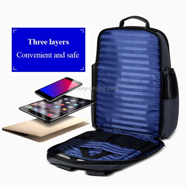 Bopai 851-014318 Fashion Outdoor Breathable Waterproof Anti-theft Three-layer Large Capacity Double Shoulder Bag,with USB Charging Port, Size: 31x17x44cm(Grey)