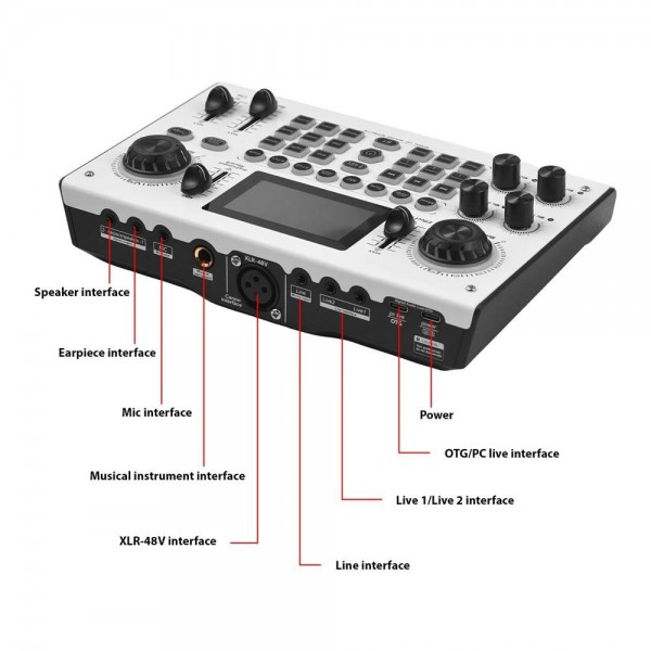 C100 Pro For Streaming / Recording 5 Sound Effects Portable Live Sound Card Audio Mixer(Black)