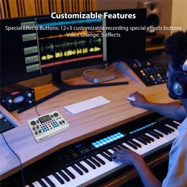 C100 Pro For Streaming / Recording 5 Sound Effects Portable Live Sound Card Audio Mixer(Black)