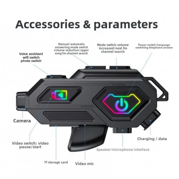 C8Max Motorcycle Intercom Video Helmet Bluetooth Headset HD Video Recorder, Spec: Soft Mic