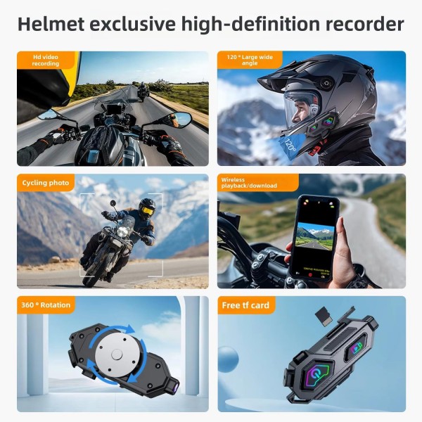 C8Max Motorcycle Intercom Video Helmet Bluetooth Headset HD Video Recorder, Spec: Soft Mic
