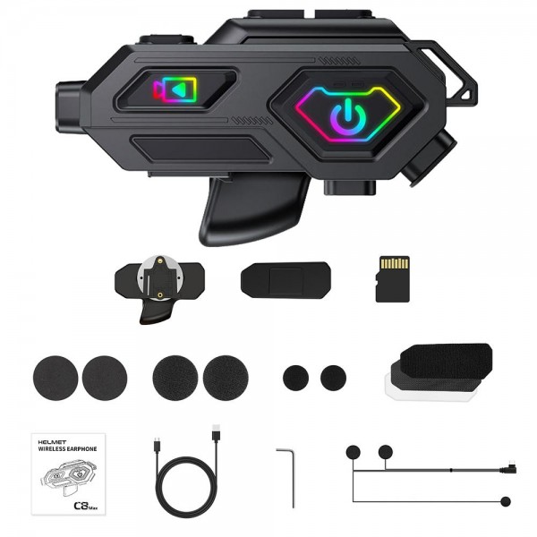 C8Max Motorcycle Intercom Video Helmet Bluetooth Headset HD Video Recorder, Spec: Soft Mic