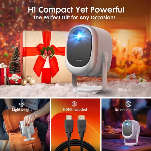 Cheerlux H1 Whale OS Version 1280x720P 180ANSI Smart Projector, US Plug, with Gimbal(White)