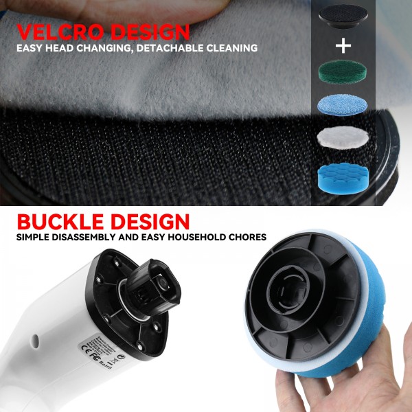 Cordless Electric Spin Scrubber Extension Handle with 7 Replacement Heads(White)