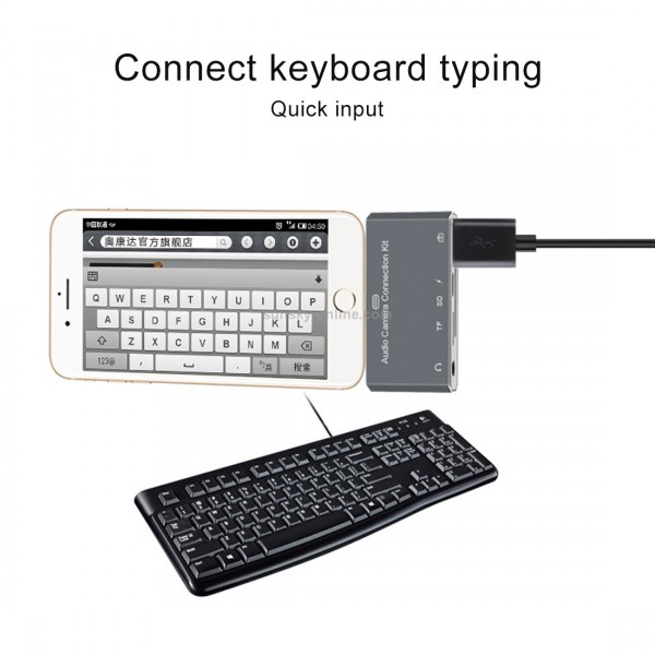 D-198 5 in 1 8 Pin to USB HUB +USB-C / Type-C + 3.5mm Earphone + SD + TF Card Reader for MacBook, PC, Laptop, Smart Phones