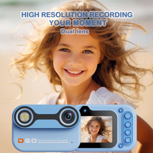 D60 3m Waterproof 2K HD 10X 2.4-inch Outdoor Photo Video Recording Children Mini Camera(Yellow)