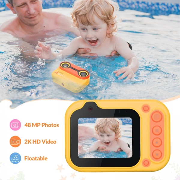 D60 3m Waterproof 2K HD 10X 2.4-inch Outdoor Photo Video Recording Children Mini Camera(Yellow)