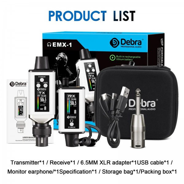 DEBRA EMX-1 XLR Adapter Portable Wireless Monitor System Transmitter & Receiver(White)
