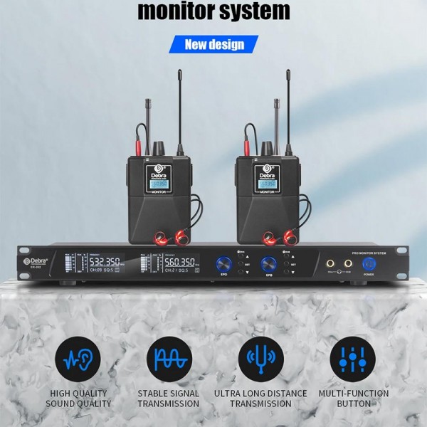 DEBRA ER-202 Professional Stage Wireless Audio Return Monitoring System with Two Receivers(US Plug)