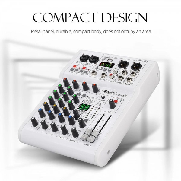 DEBRA PRMX-6 4-Channels Audio Mixer DSP Reverb for Live Recording(US Plug)