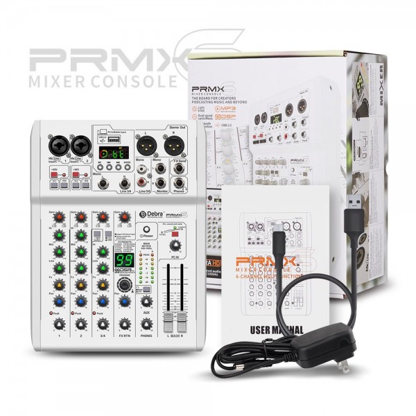 DEBRA PRMX-6 4-Channels Audio Mixer DSP Reverb for Live Recording(US Plug)