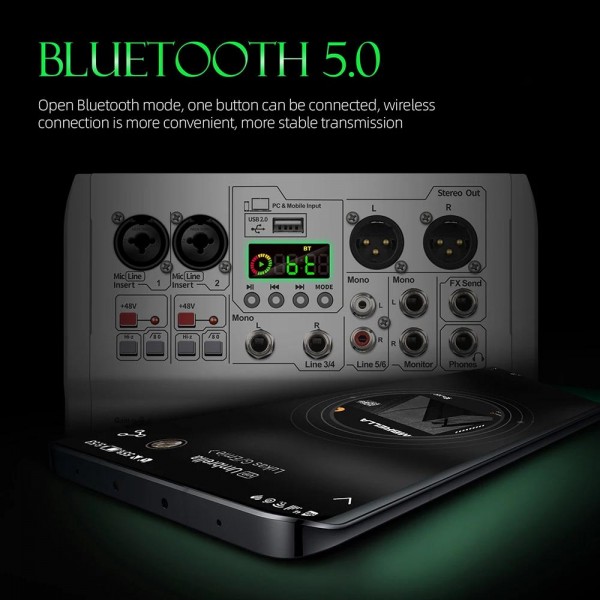 DEBRA PRMX-6 4-Channels Audio Mixer DSP Reverb for Live Recording(US Plug)